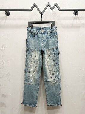 Louis Vuitton Light Blue Embossed Monogram Straight Jeans